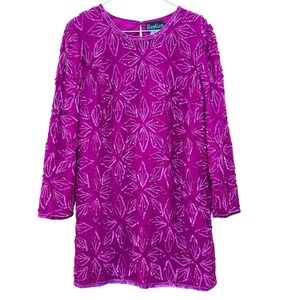 Exotica Beaded Sequin Mini Dress Silk Rayon Lining Pink Purple Party